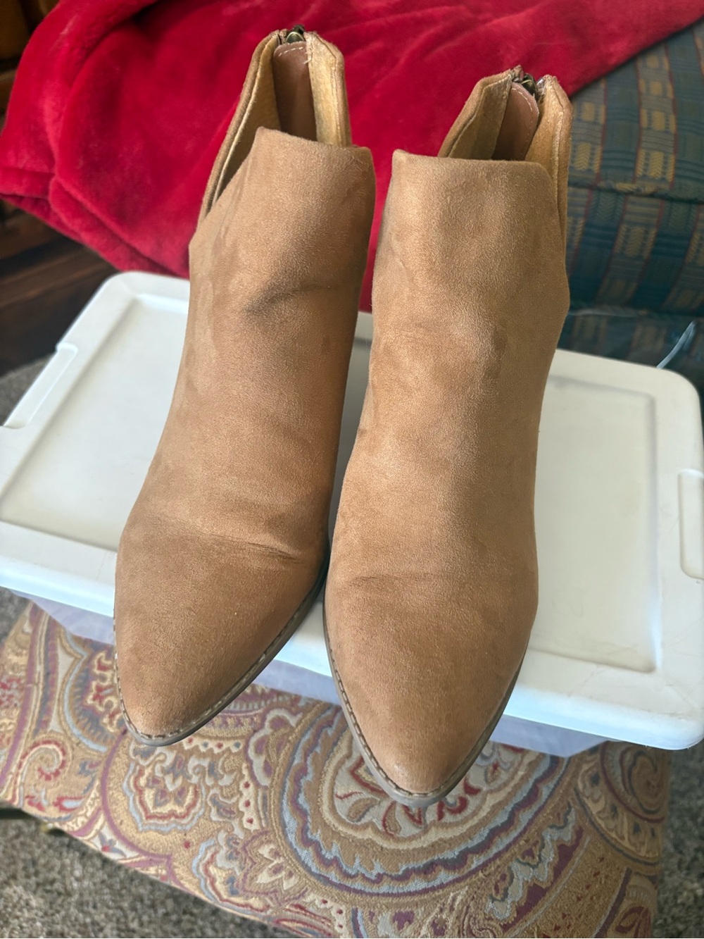 Women's Faux Tan Suede Pointed Toe Ankle Booties